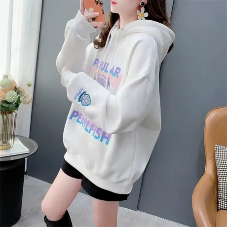 学院风卡通刺绣加绒加厚连帽卫衣女2023冬季新款宽松洋气减龄外套商品大图