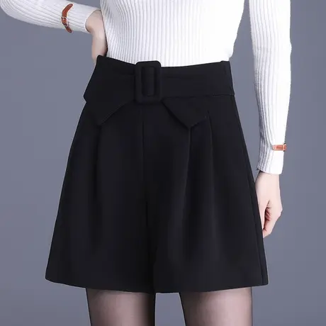 黑色高腰短裤女秋冬2023新款时尚宽松a字阔腿裤百搭显瘦休闲靴裤图片