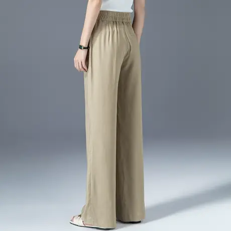 天丝阔腿裤女夏季薄款冰丝女裤卡其色裤子夏长裤休闲裤宽松直筒裤商品大图
