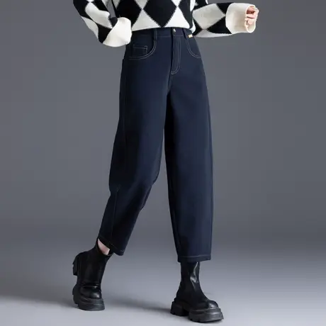藏青色毛呢裤女春秋季加厚欧货2025新款裤子镰刀香蕉裤九分小个子商品大图