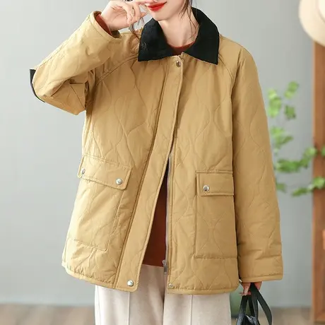 dza 复古保暖加厚棉服外套女士冬季翻领拉链上衣外穿棉袄漂亮棉衣图片