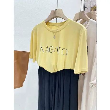 字母印花短袖t恤女韩国简约百搭亲肤柔软莫代尔宽松圆领体恤上衣商品大图