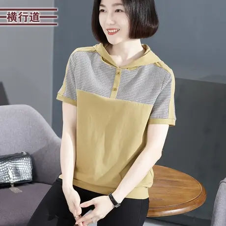 短袖t恤女装夏季拼接格子宽松 2025新款夏装打底外穿上衣夏款女士图片