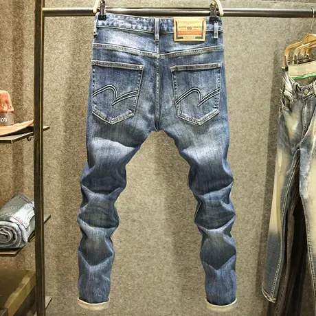 高端水洗秋季牛仔裤男款微宽松小直筒裤子青年时尚潮牌刺绣长裤子商品大图