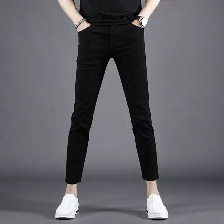 夏季薄纯黑色九分牛仔裤男修身小脚2025新款韩版休闲男士9分裤子图片