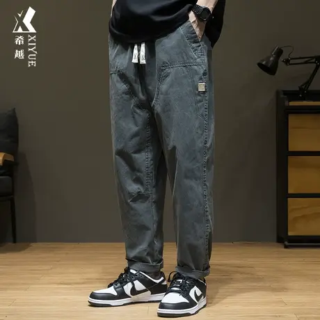 夏季休闲裤男款春秋宽松大码直筒九分裤潮流日系小脚锥形工装裤子图片