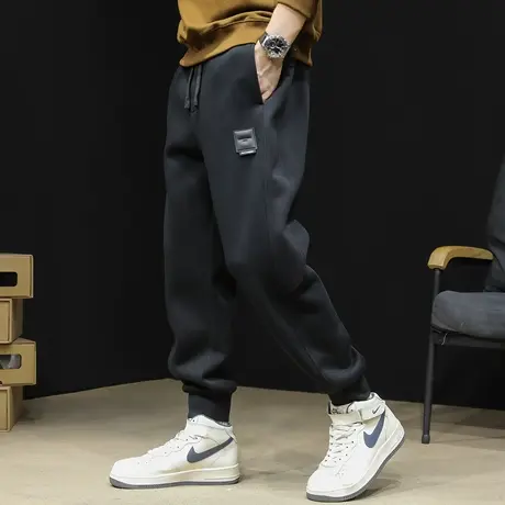 加绒加厚休闲运动裤男秋冬2023新款束脚卫裤男士黑色裤子大码冬季图片