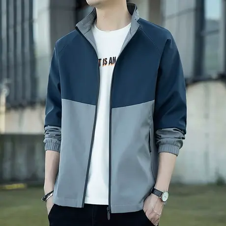 冬季撞色拼接立领夹克外套男士2024新款速干防风防雨骑行服秋冬款商品大图