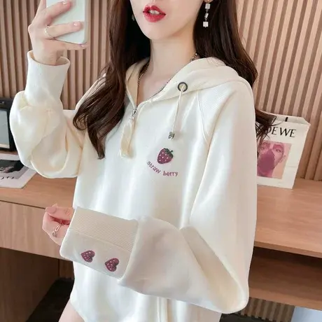 设计感小众连帽卫衣女秋冬季韩版宽松大码百搭加绒加厚小个子外套商品大图