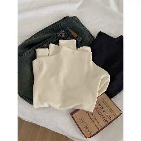 洋气减龄半高领打底衫女德绒保暖内搭长袖上衣冬季修身显瘦T恤潮商品大图