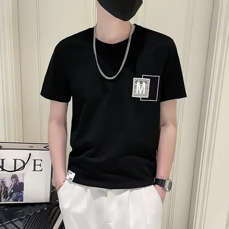 潮牌T恤夏季男装简约刺绣短袖痞帅半截袖2023新款夏装上衣ins半袖商品大图