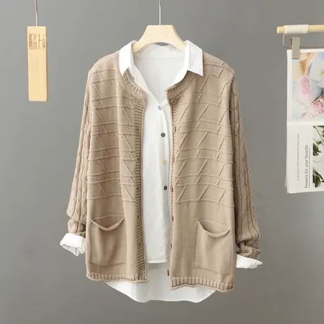 2024秋冬装文艺范针织开衫女装纯色外套短款圆领休闲百搭外搭毛衣商品大图