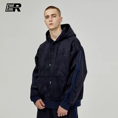 ER基础条纹麂皮连帽卫衣男秋季潮牌美式高街宽松帽衫情侣重磅外套商品大图