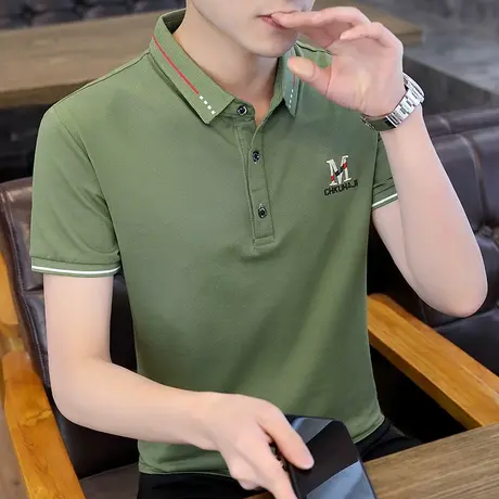 新款2021时尚休闲夏季短袖T恤男士翻领打底Polo衫纯棉青年男装ins商品大图