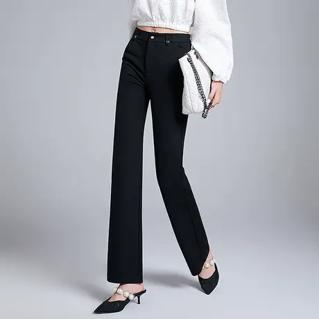丽洁服饰黑色喇叭裤女2023年春秋装新款高腰显瘦微喇裤休闲西装裤商品大图
