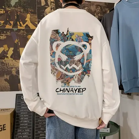 卫衣男秋冬季ins潮牌圆领打底衫美式长袖港风无帽外套宽松上衣服t商品大图