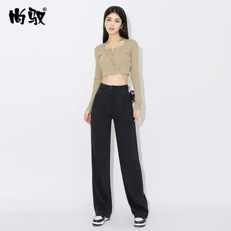 黑色天丝冰感牛仔裤女夏季新款薄料直筒裤高腰垂感拖地裤亲肤显瘦商品大图