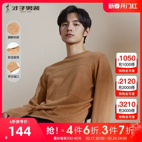【简约圆领】才子男装纯色针织衫男2023秋季新款刺绣打底圆领毛衣图片