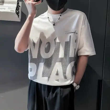 t恤男夏季新款ins个性撞色字母印花短袖上衣重磅潮牌半袖t恤男装商品大图