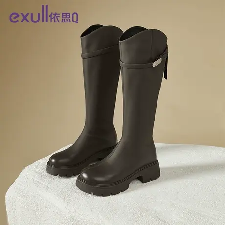 exull/依思Q黑色时装靴2023冬季新款长筒靴女款百搭潮流长靴商品大图