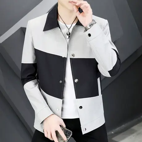 外套男春秋季2023新款潮流拼接撞色褂子韩版翻领宽松帅气休闲夹克商品大图