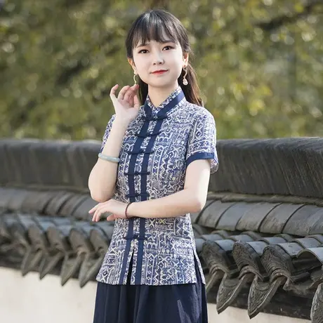 筠雅唐装女中国风2022年夏季改良旗袍修身薄款透气素衣禅意女装商品大图