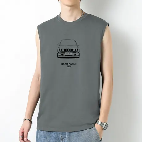 重磅背心男士夏季纯棉无袖t恤美式宽松潮流印花运动篮球健身坎肩图片