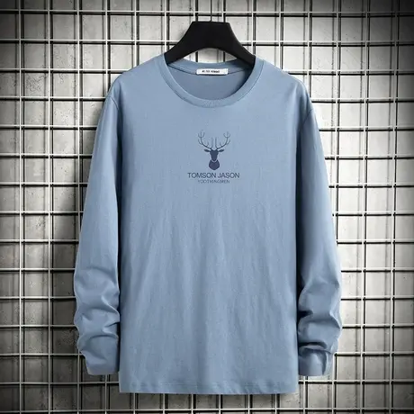 2023新款秋季长袖t恤男纯棉圆领上衣服潮流ins鹿头全棉内搭打底衫商品大图