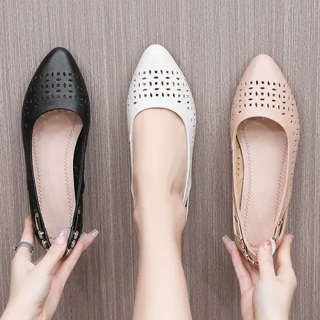 凉鞋女2023年新款洋气女士大码凉鞋41一43镂空牛筋底手工真皮皮鞋商品大图