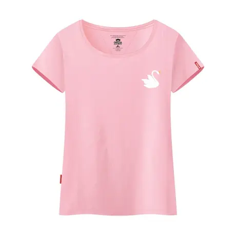 Ohlyah品牌女装夏短袖纯色棉简约胸花天鹅打底衫T半截袖体恤韩版商品大图