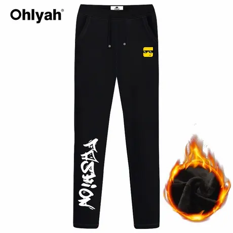 Ohlyah品牌黑色裤子女士大码韩潮印花小脚口显瘦加绒厚卫衣休闲裤商品大图
