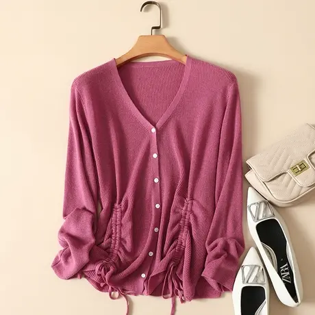 清仓！秋季款宽松大码针织羊毛开衫女V领外搭长袖显瘦外套毛衣女商品大图