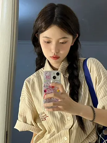 条纹短袖衬衫女2023夏季薄款宽松韩版设计感小众法式别致上衣外穿商品大图