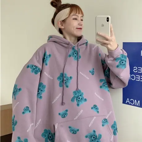 女士卫衣2020秋冬连帽宽松韩版ins慵懒风bf加绒加厚waitmore外套商品大图