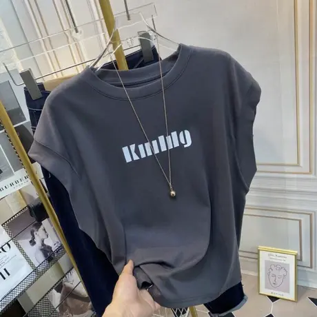 美式ins潮短袖T恤女夏季百搭宽松显瘦小众别致韩版飞飞袖上衣体恤商品大图