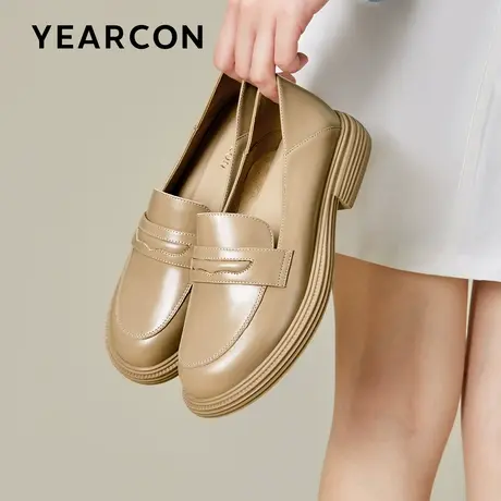 意尔康真皮小皮鞋女2023年新款英伦风豆豆鞋平底秋季工作舒适单鞋商品大图