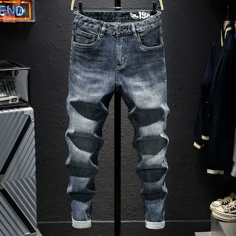 复古水洗弹力牛仔裤男春夏款高端修身型直筒耐磨长裤子男潮牌日系图片