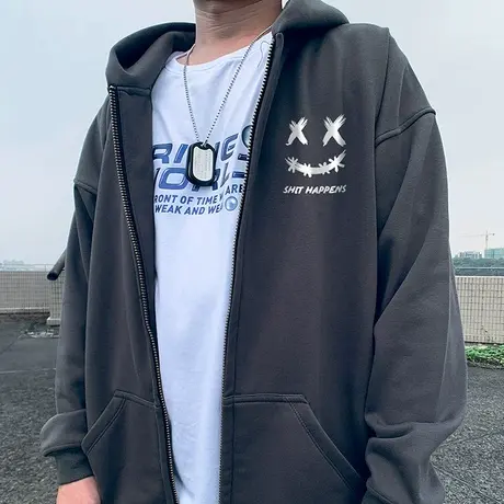 潮牌大码卫衣男纯棉宽松连帽休闲拉链夹克开衫春秋款加绒加厚外套商品大图