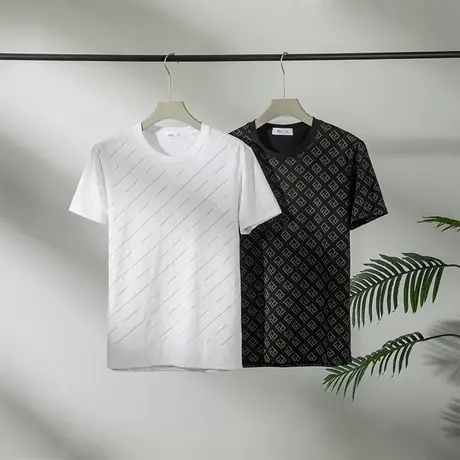 男士冰丝短袖T恤夏季速干大码抗皱宽松圆领潮简约白色修身体恤衫商品大图