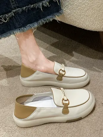 两穿乐福鞋女一脚蹬懒人单鞋软底春夏2023新款运动休闲平底小白鞋商品大图