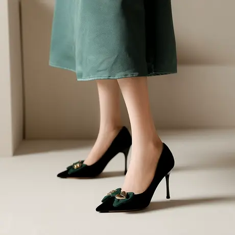 性感尖头蝴蝶结高跟鞋女细跟2023年春夏季新款女神范百搭浅口单鞋图片