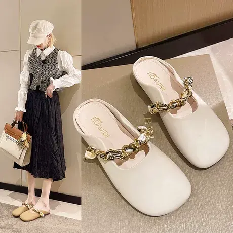 包头半拖鞋女夏外穿2023年春夏新款软底半托穆勒平底单鞋凉拖鞋子图片