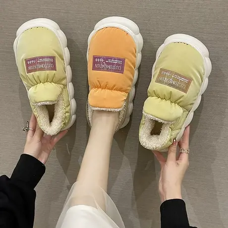 防水羽绒布棉拖鞋女包跟冬季外穿厚底家居室内防滑保暖加绒月子鞋商品大图