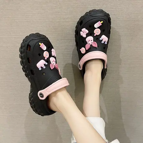 洞洞鞋女夏季外穿可爱小猪松糕厚底增高防滑踩屎感包头两穿凉拖鞋商品大图