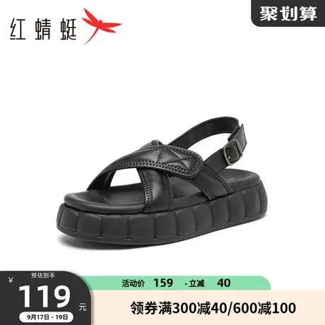 红蜻蜓女鞋2023夏季新款时装凉鞋女休闲平底通勤一字带凉鞋女商品大图