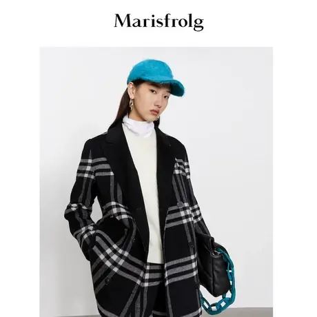 【新品首发】玛丝菲尔21冬新款长款羊毛格子毛呢外套双面呢子大衣商品大图