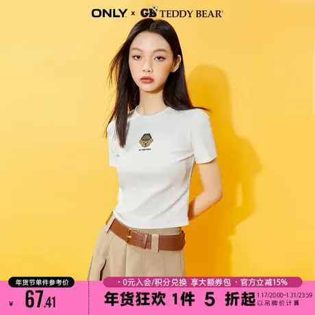 ONLY2023冬季新款GB TEDDY BEAR泰迪熊印花正肩短款短袖T恤女商品大图