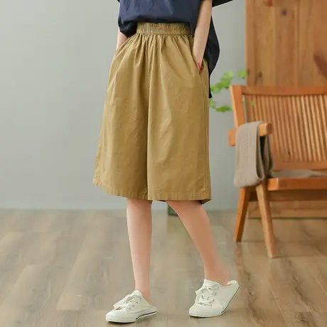 dza 高腰显瘦纯棉休闲裤女2023夏薄款五分裤直筒裤宽松百搭阔腿裤图片