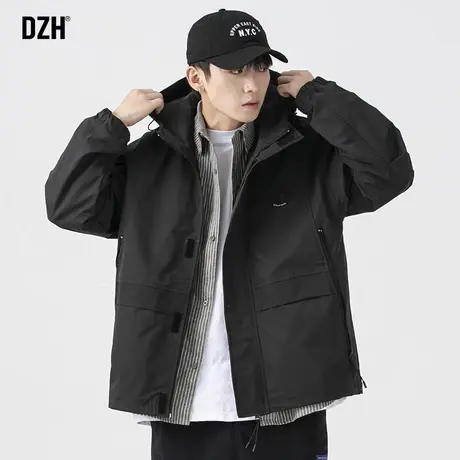 男士休闲黑色连帽外套男韩版潮流宽松百搭上衣2023新款冲锋衣秋款商品大图