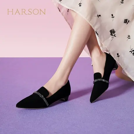 哈森秋季新款乐福鞋女士英伦风百搭休闲粗跟尖头单鞋HS237178图片